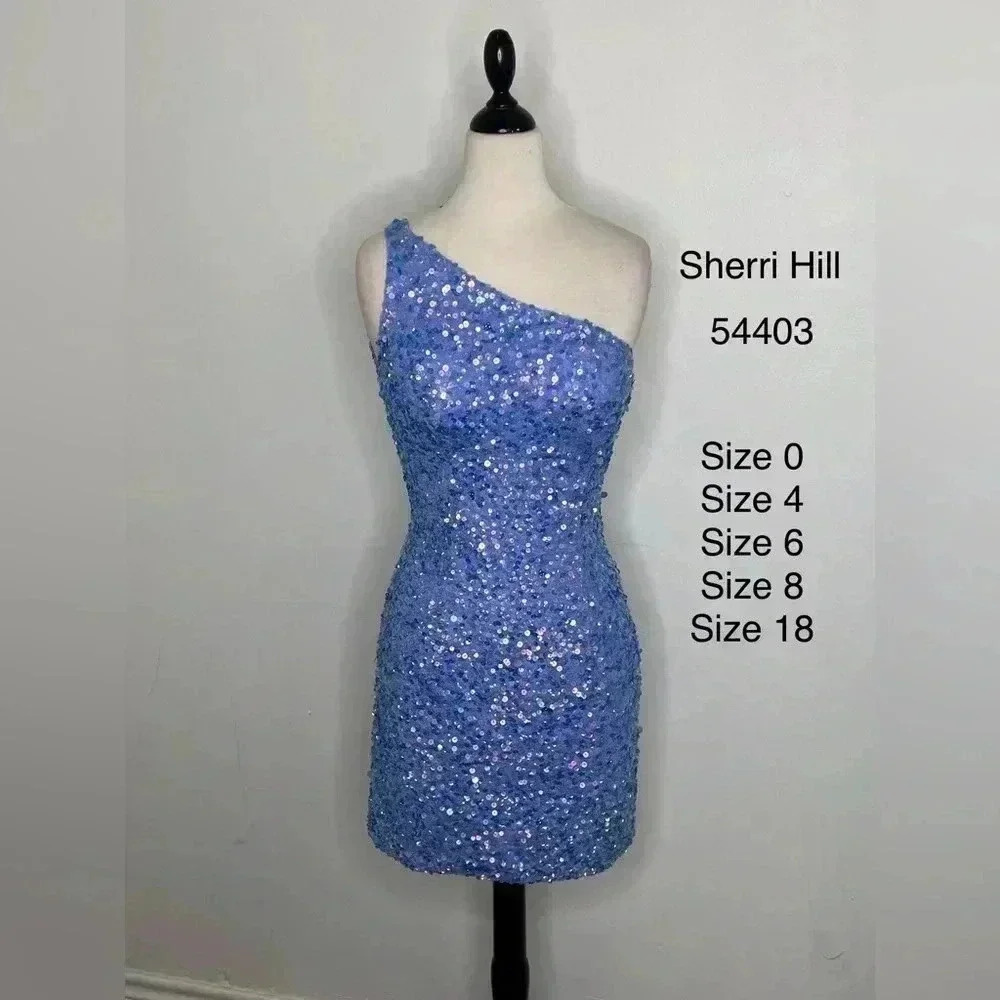 Sherri Hill Blue One Shoulder Dress